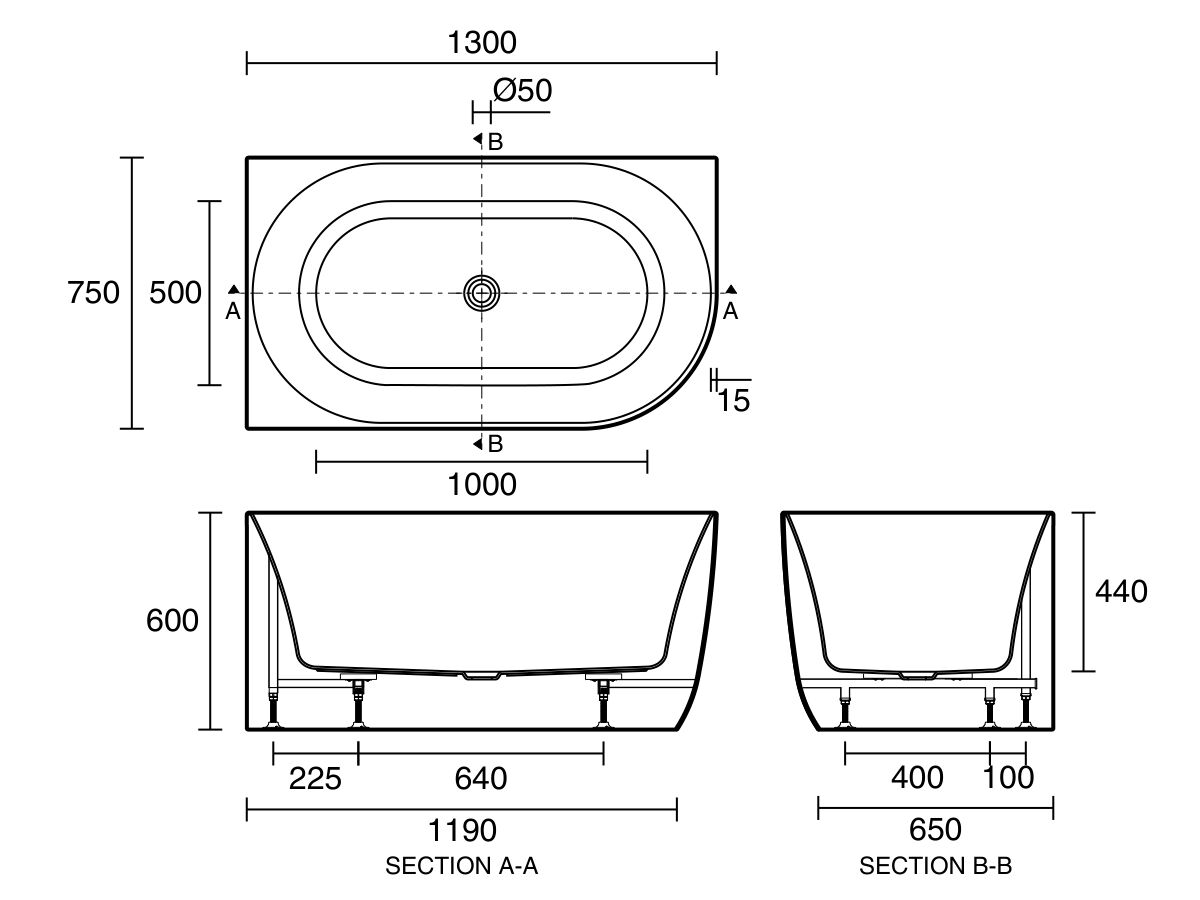 Posh Solus Back To Corner Freestanding Bath 1300 Left Corner White from