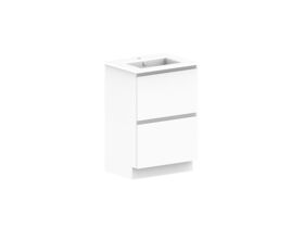Posh Domaine All-Drawer Twin 600mm Floor Mounted Vanity Unit Ceramic Top Centre Basin