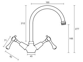Technical Drawing - Kado Era Sink Twinner Small Lever Handle