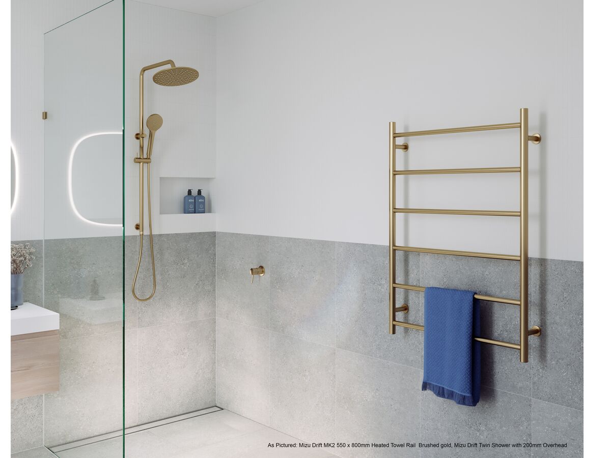 Mizu Drift MK2 750 x 800mm Heated Towel Rail Low Voltage 24V Brushed Gold PVD