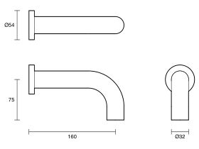 Technical Drawing - Scala 32mm Curved Wall Bath Outlet 160mm