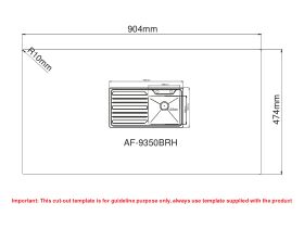 Cut Out Template - AFA Cubeline Single Bowl Inset Sink Right Hand Bowl 1 Taphole 930mm Stainless Steel