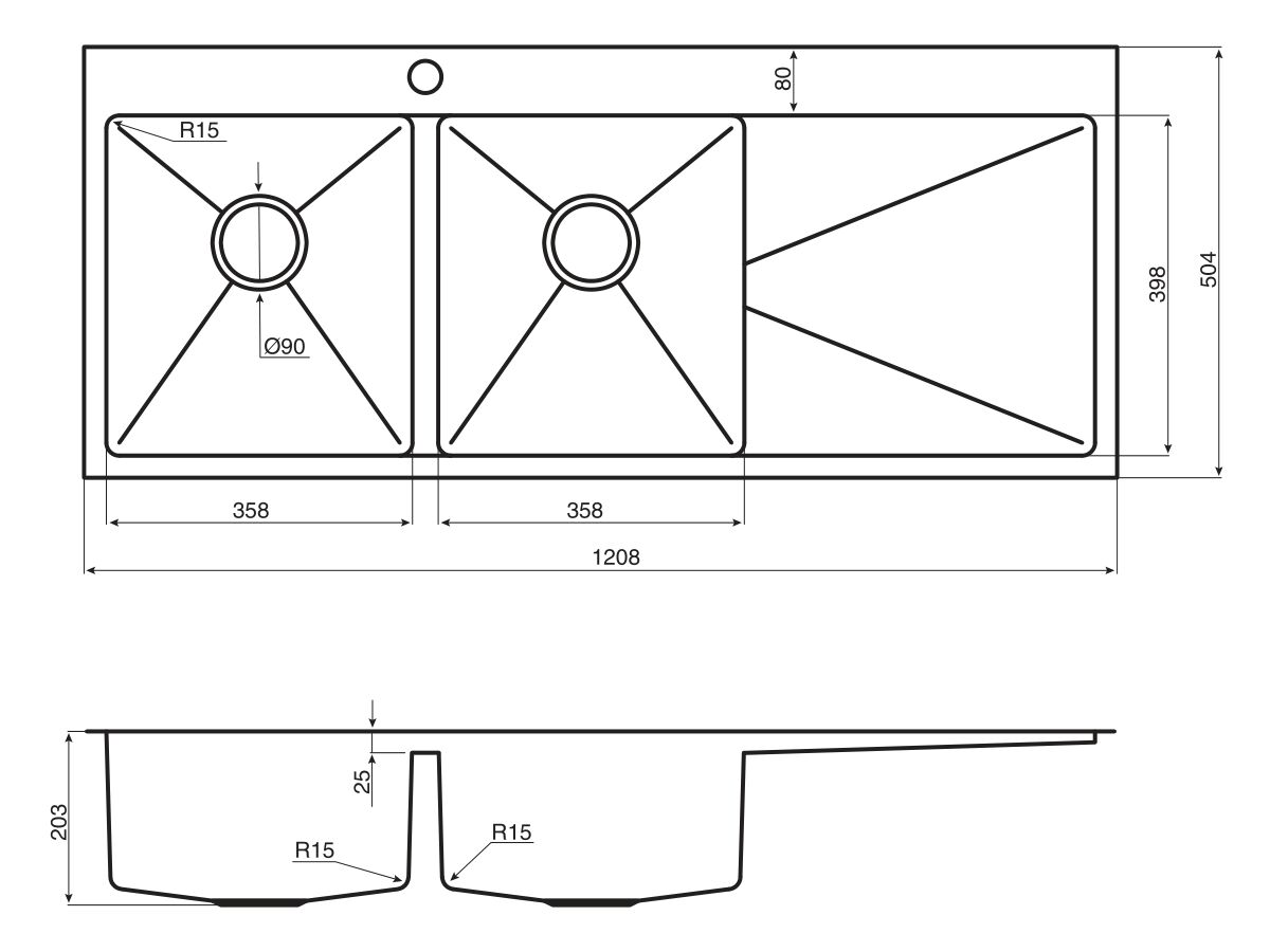 AFA Exact Double Bowl Inset Sink 1 Taphole Left Hand Bowl 1208mm Stainless Steel