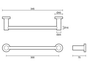 Technical Drawing - Scala Guest Towel Rail 300mm