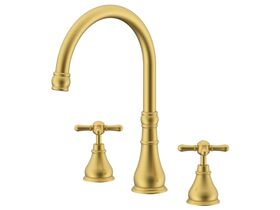 Milli Voir Gooseneck Hob Sink / Spa Set Brushed Cross Handles Gold (4 Star)