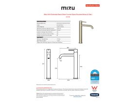 Specification Sheet - Mizu Drift Extended Basin Mixer Curved Spout Brushed Brass (6 Star)