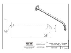 Specification Sheet - Right Angle Shower Arm 400mm Chrome