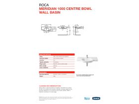 Technical Guide - Roca Meridian Wall Basin Centre Bowl with Double Shelf 1 Taphole 1000 x 460mm White