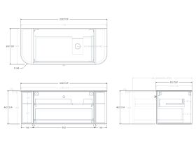 Technical Drawing - Kado Era 12mm Durasein Top Double Curve All Drawer 1200mm Wall Hung Vanity with Right Hand Basin