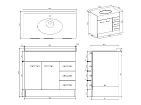 Base 2 Door & 3 Drawer Vanity Unit with Kick 3 Tapholes 910mm White