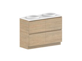Posh Domaine All-Drawer Twin 1200mm Floor Mounted Vanity Unit Double Bowl Friday Quartz Top (No Basin)
