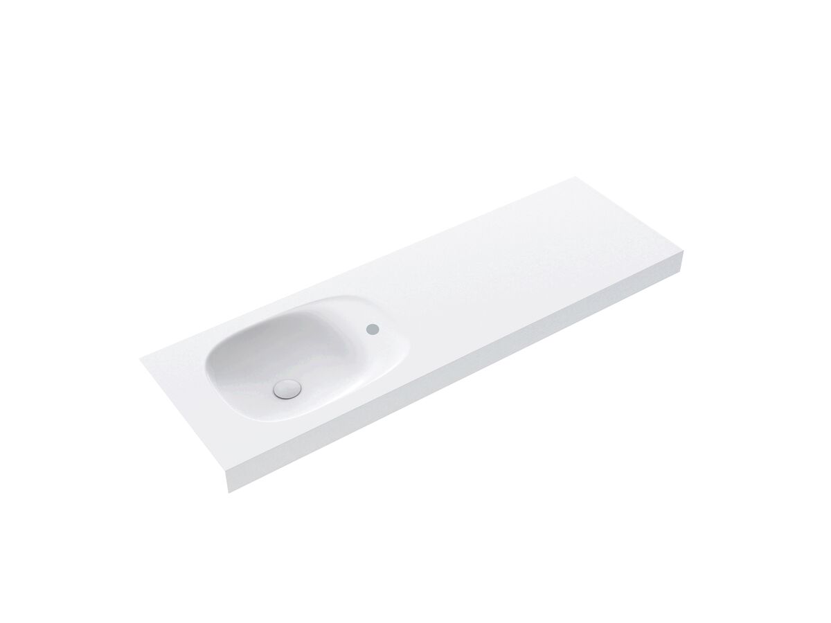 Kado Lussi 1500mm Single Wall Basin Left Hand Bowl with Overflow 1 Taphole Matte White Solid Surface