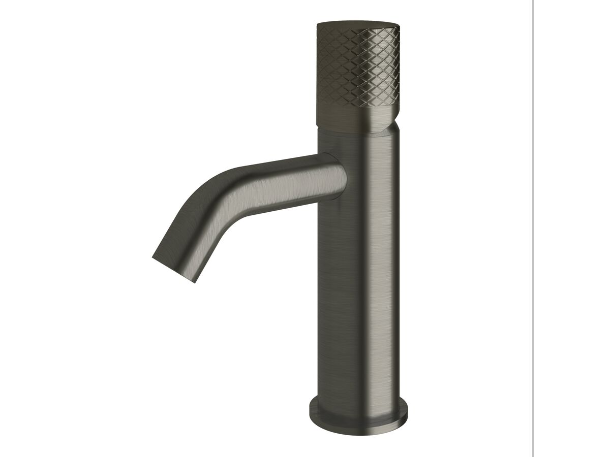 Milli Pure Basin Mixer Tap Curved Spout with Diamond Textured Handle Gunmetal (5 Star)