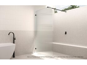 In Situ - Kado Lux Frameless Curved Left Hand Shower Screen 1200mm with Fluted Glass, Clips and Support Bar in Matte Black