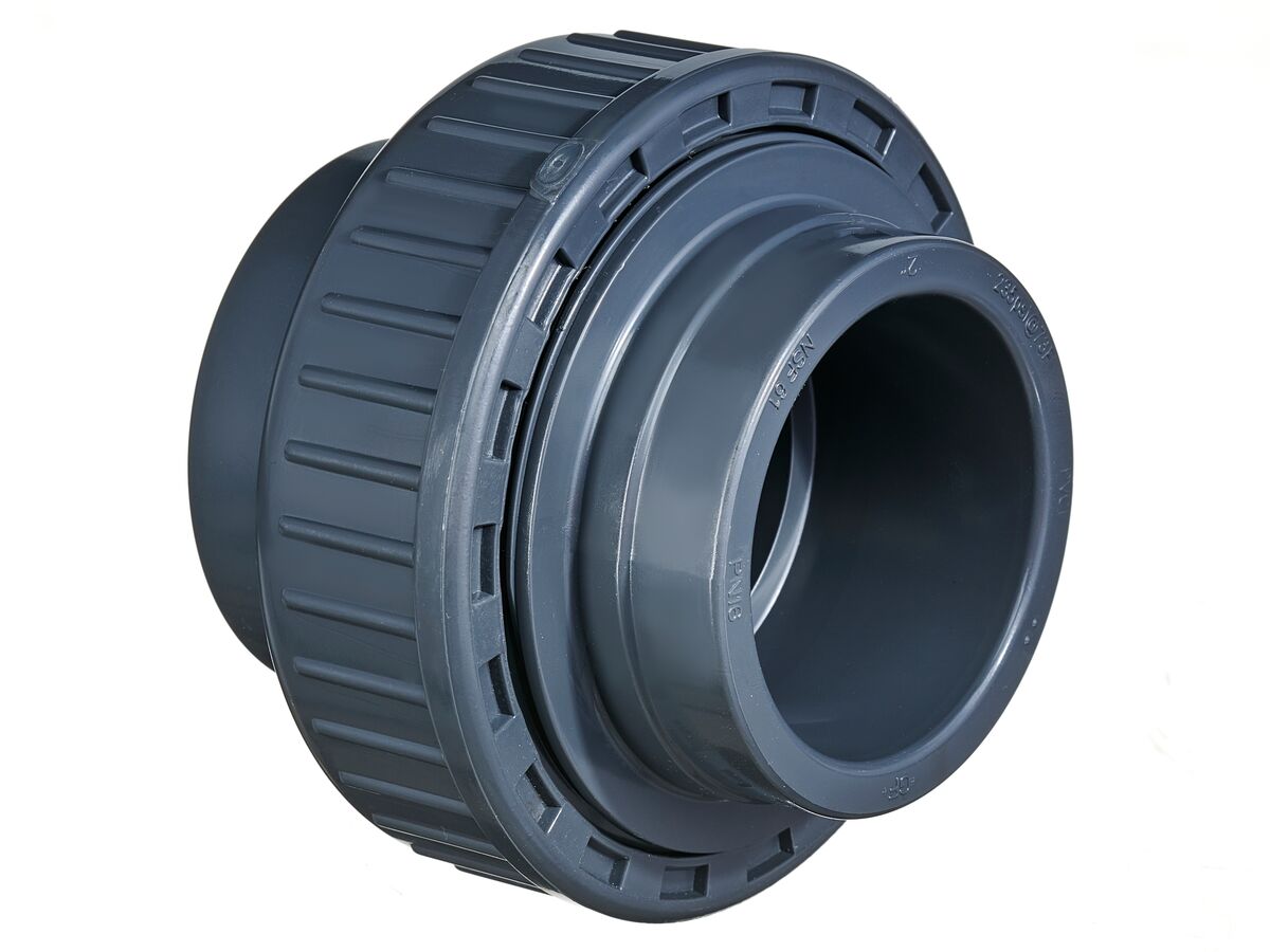 Schedule 80 PVC-U Barrel Union (Plain Female x Plain Female) FKM Seal 50mm ASTM Imperial
