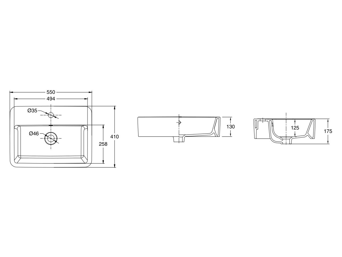Roca The Gap Counter Basin 550mm x 410mm 1 Taphole with Overflow White