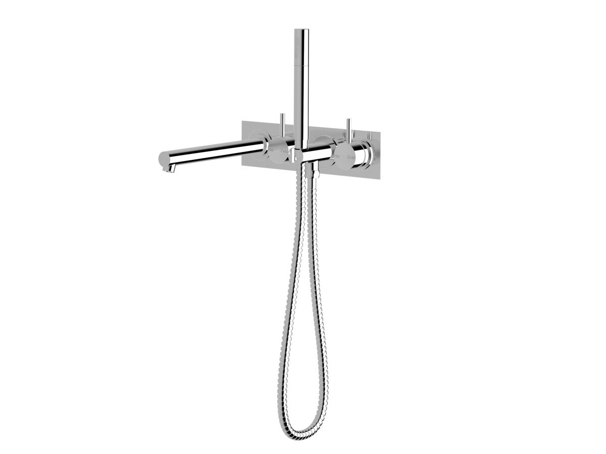 Scala Bath Mixer Tap System Straight 250mm Outlet Right Hand Operation with Handshower Chrome (3 Star)