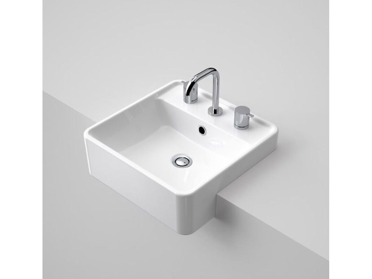 Carboni II Semi Recessed Basin with Overflow 3 Tapholes White