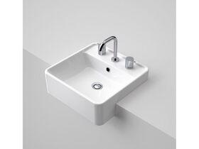 Carboni II Semi Recessed Basin with Overflow 3 Tapholes White