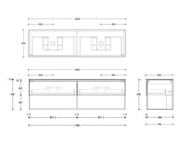 Posh Domaine and Domaine Plus 1800mm Wall Hung Vanity Unit All-Drawer Open Shelf Double Bowl Durasein Top (No Basin)