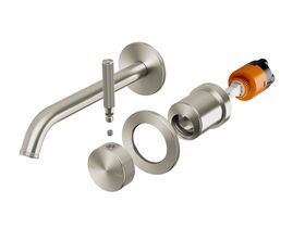 Hero - Milli Etch Wall Basin/Bath Mixer Tap Trimset Round Backplate Brushed Nickel (6 Star)