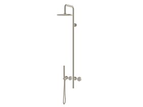 Milli Pure Progressive Shower Mixer Tap Column System with Hand Shower 250mm Right Hand and Linear Textured Handles Brushed Nickel (3 Star)