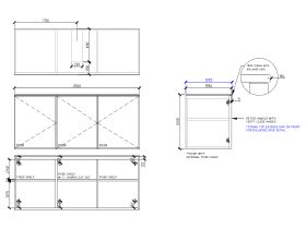 Technical Drawing - ISSY Adorn Undermount Wall Hung Vanity Unit with Three Doors & Internal Shelf with Petite Handle 1500mm x 550mm x 650mm CENTERED (CENTRE LEFT)