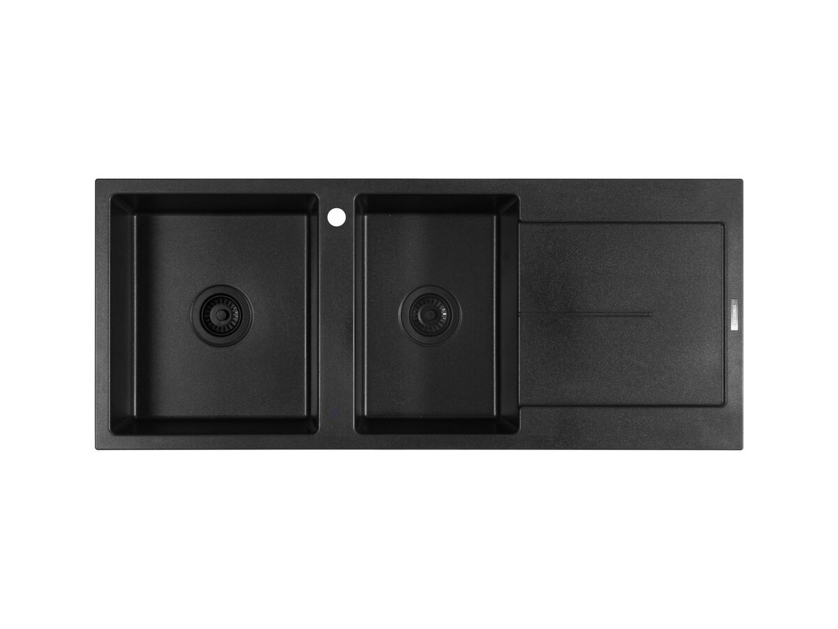 Memo Freya 1 3/4 Sink 1 Taphole Left Hand Bowl with Drainer Granite Black