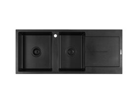 Memo Freya 1 3/4 Sink 1 Taphole Left Hand Bowl with Drainer Granite Black