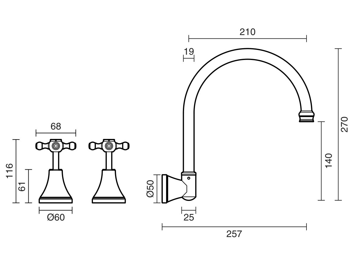 Kado Era Wall Sink Set Cross Handles Chrome (5 Star) from Reece