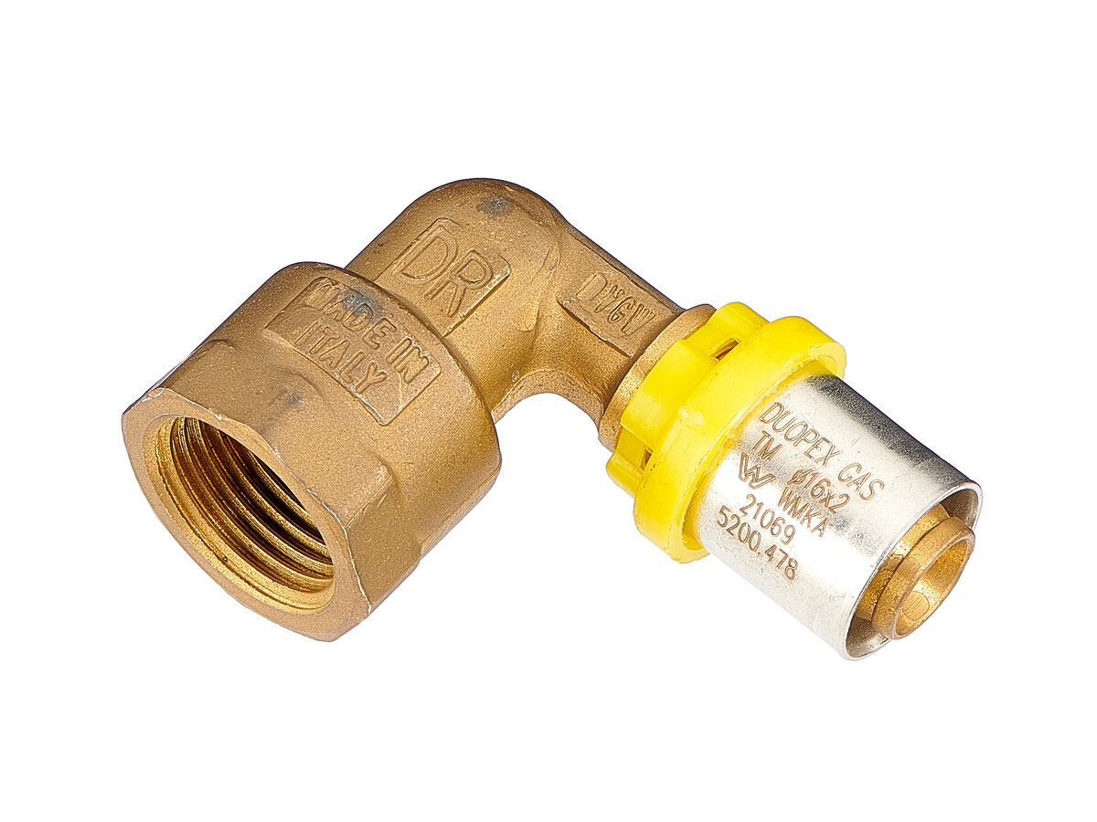 Duopex Gas Crimp Female Elbow 16mm x 1/2"