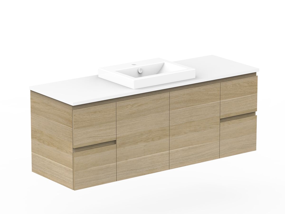 Posh Domaine Plus Conventional 1500 Single Bowl Wall Hung Vanity Unit Caesarstone Top