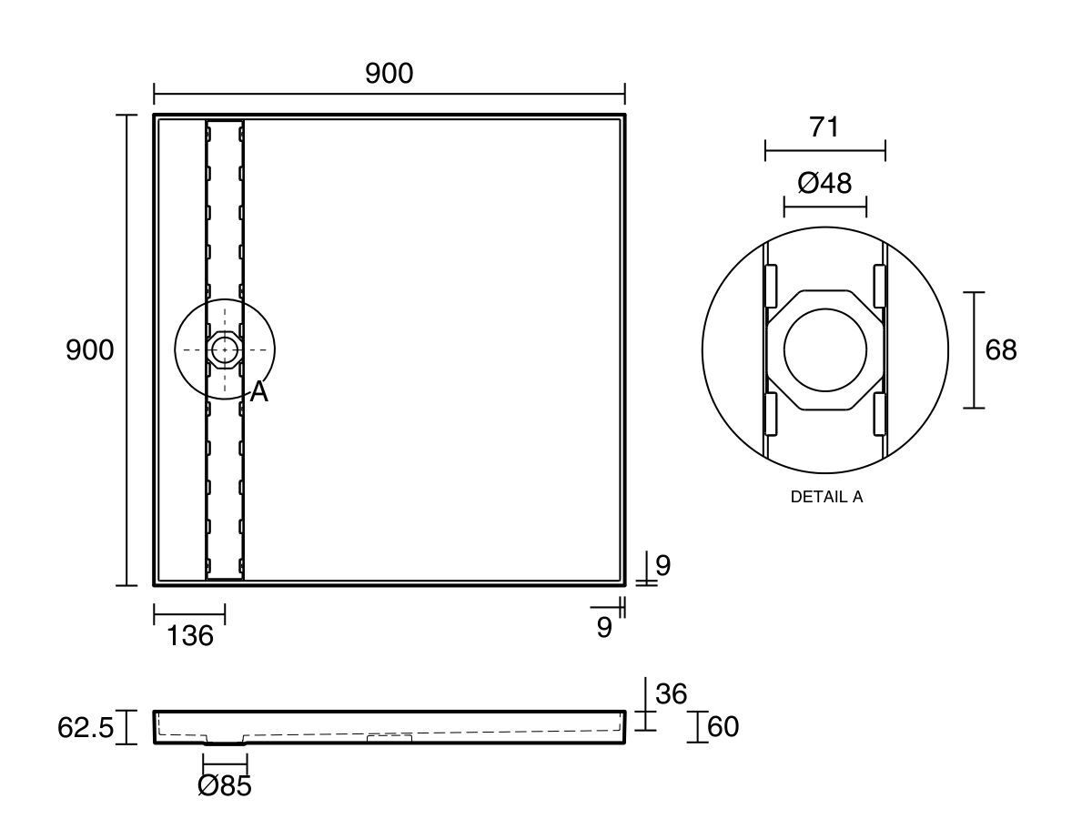 Posh Solus Tile Over Shower Tray with 860mm Long Rear Stainless Steel