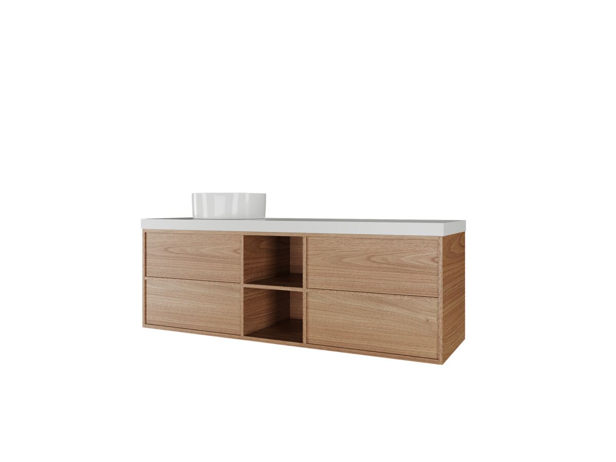 Kado Aspect 1500mm Wall Hung Vanity Unit with Shelf Single Bowl Caesarstone Top