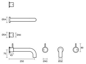 Technical Drawing - Scala 32mm Wall Basin Set Curved 250mm