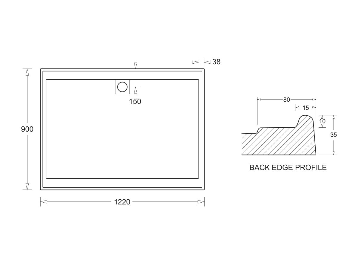 Posh Solus Polymarble Shower Base with Waste & Grate Cover 1200 x 900mm