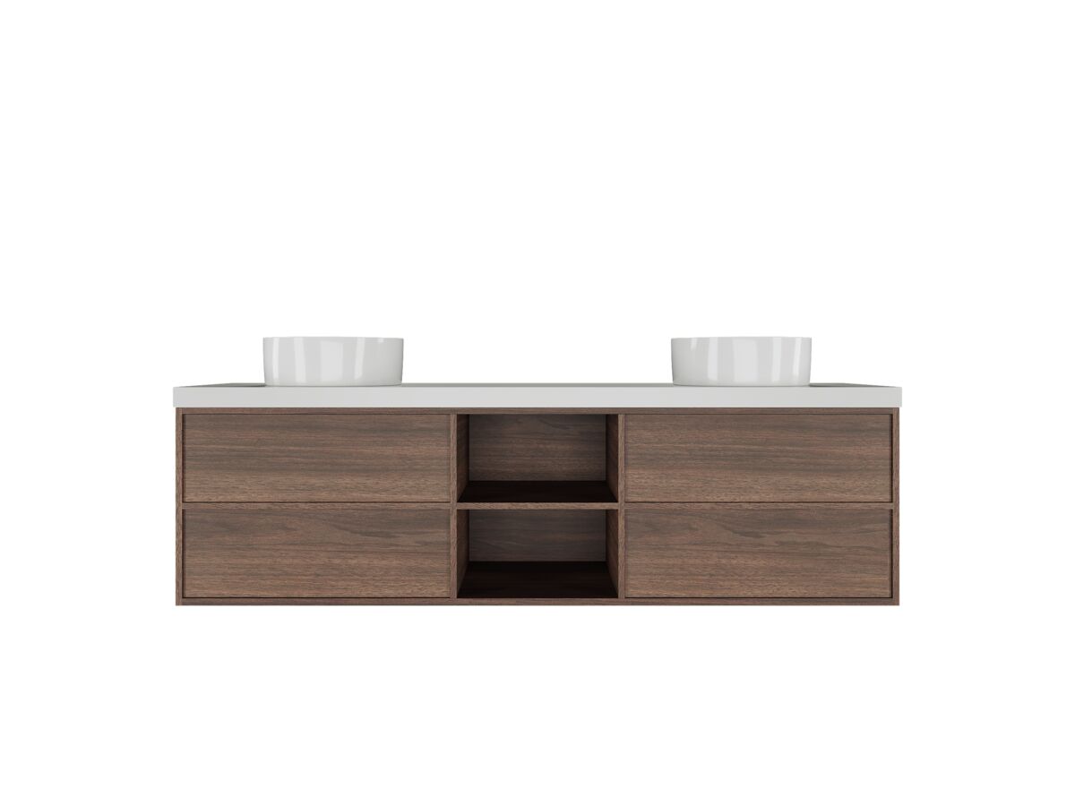 Kado Aspect 1800mm Wall Hung Vanity Unit With Shelf Double Bowl Caesarstone Top