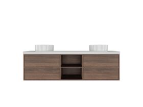 Kado Aspect 1800mm Wall Hung Vanity Unit With Shelf Double Bowl Caesarstone Top