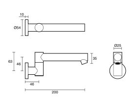 Technical Drawing - Scala Bath Outlet Swivel Straight 200mm