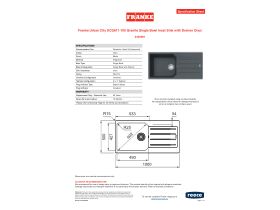 Specification Sheet - Franke Urban City UCG611-100 Granite Single Bowl Inset Sink with Drainer Onyx