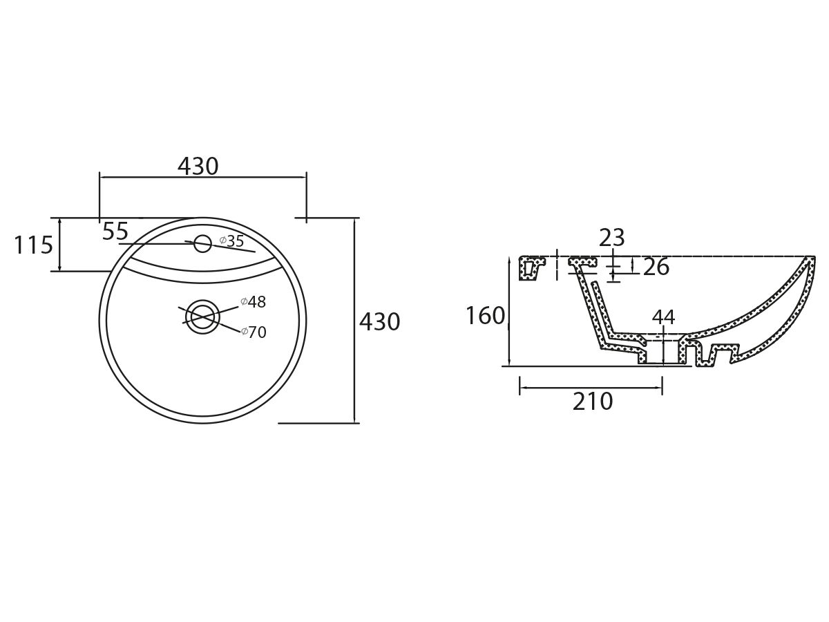 Mizu Drift Semi-Recessed Basin 430mm 1 Taphole White
