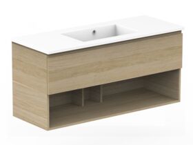 Posh Domaine Plus Open Shelf All-Drawer 1200mm Single Bowl Basin Wall Hung Vanity Cast Marble Top