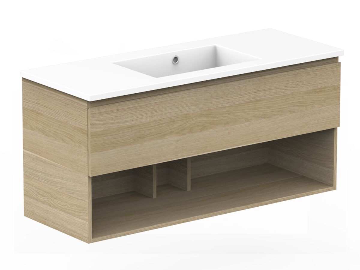 Posh Domaine Plus Open Shelf AllDrawer 1200mm Single Bowl Basin Wall