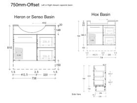 ADP Essence MKII Semi Recess Vanity Unit 1 Door, 2 Drawers No Basin 750mm