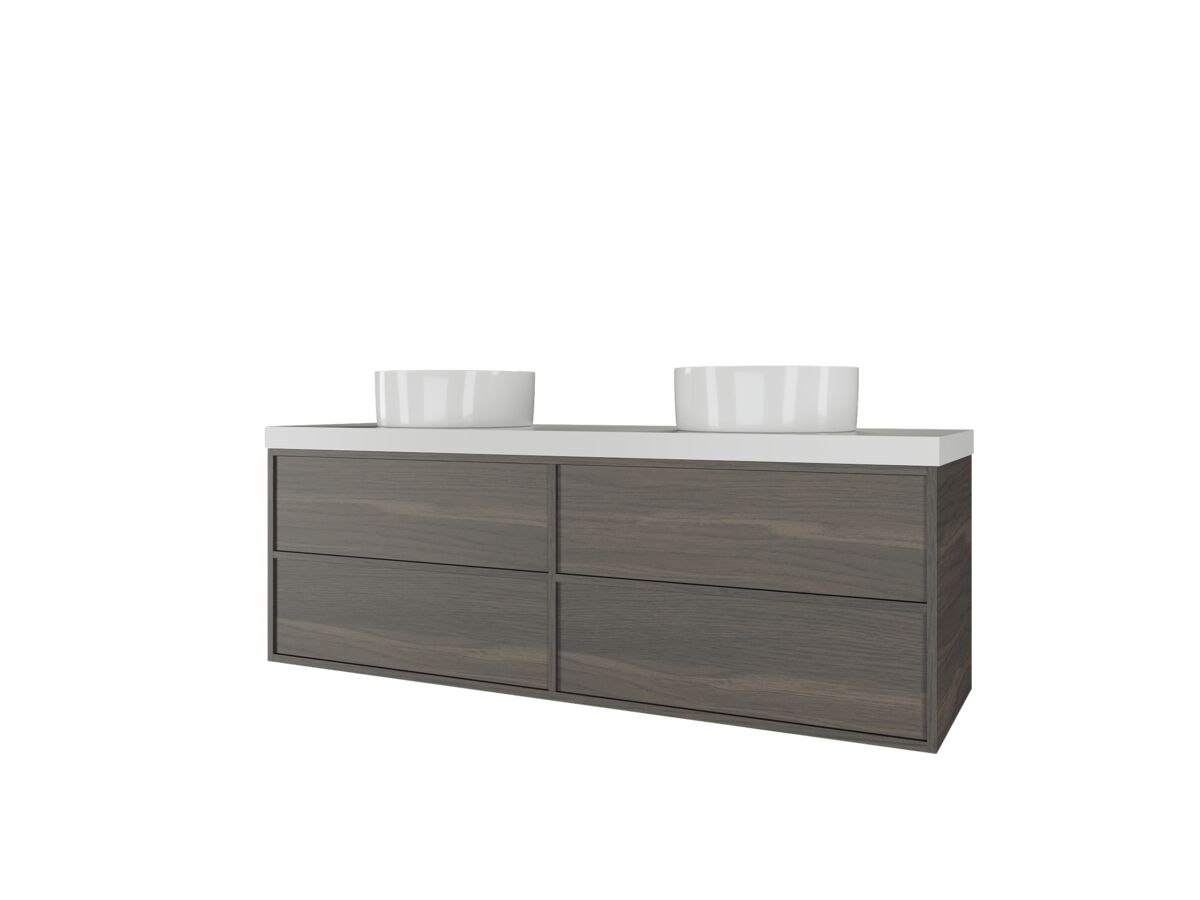 Kado Aspect Wall Hung Vanity Unit 1500mm Double Bowl 4 Drawer Corian 50mm Top