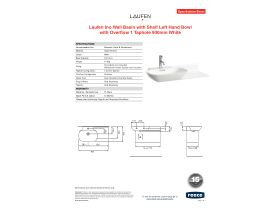 Specification Sheet - LAUFEN Ino Wall Basin with Shelf Left Hand Bowl with Overflow 1 Taphole 900mm White