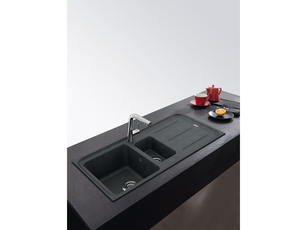 Franke Impact Granite 1.25 Bowl Sink with Drainer Reversible No Taphole Onyx