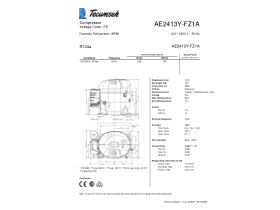 Technical Specifications - Tecumseh Compressor 3/8hp R134 LBP AE2413Y-FZ1A