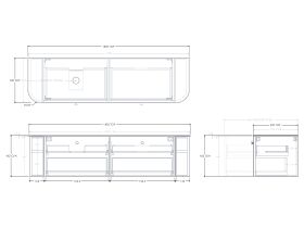 Technical Drawing - Kado Era 12mm Durasein Top Double Curve All Drawer 1800mm Wall Hung Vanity with Left Hand Basin