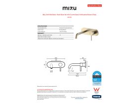 Specification Sheet - Mizu Drift Wall Basin / Bath Mixer Set with Curved Spout Kit Brushed Brass (6 Star)